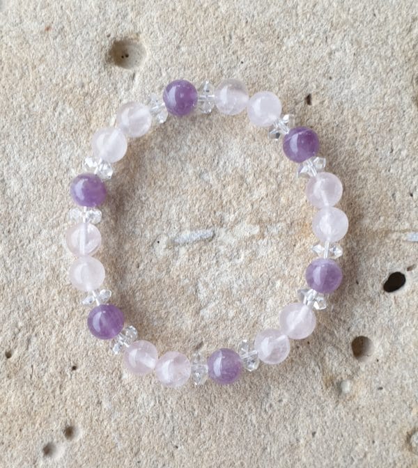 bracelet 8mm amethyste quartz rose cristal roch