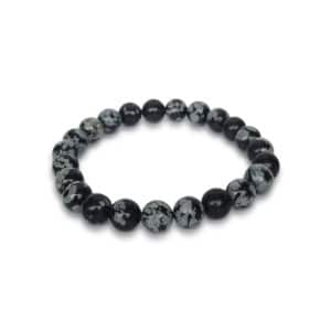 bracelet 8mm obsidienne flocon de neige