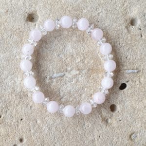 bracelet boule 8mm quartz rose et cristal de roc